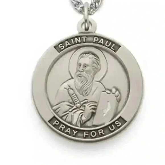 Saint Paul, Patron Of Authors, Sterling Silver Engraved Medal with 24” chain - Picture 1 of 3
